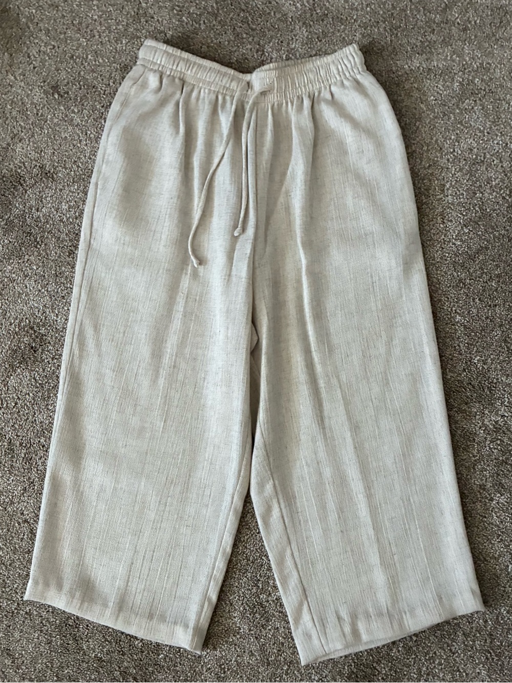 Alfred Dunner Natural Beige Drawstring Wide-Leg Crop Pants